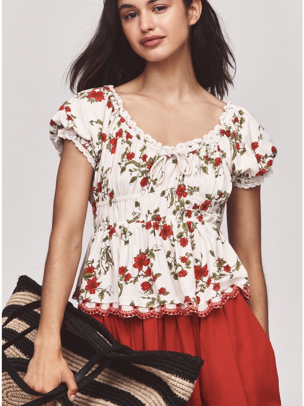Anthropologie Maeve short-sleeved sweetheart neck peplum top